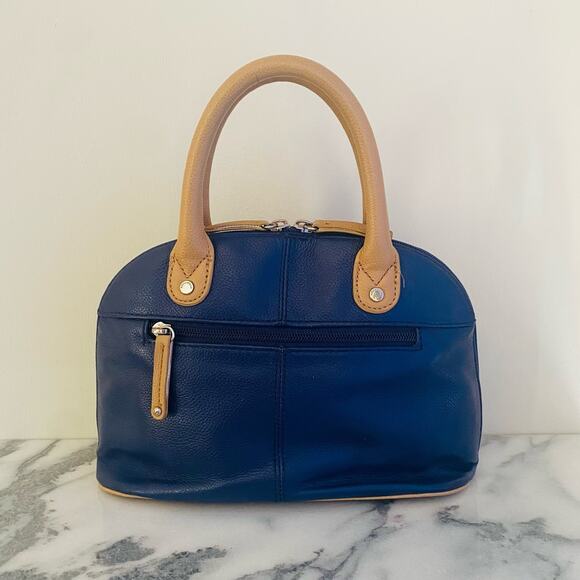 Tignanello Mini Dome Leather Bag Satchel Top Handles Mini Tote Cobalt Blue Tan - Picture 5 of 11